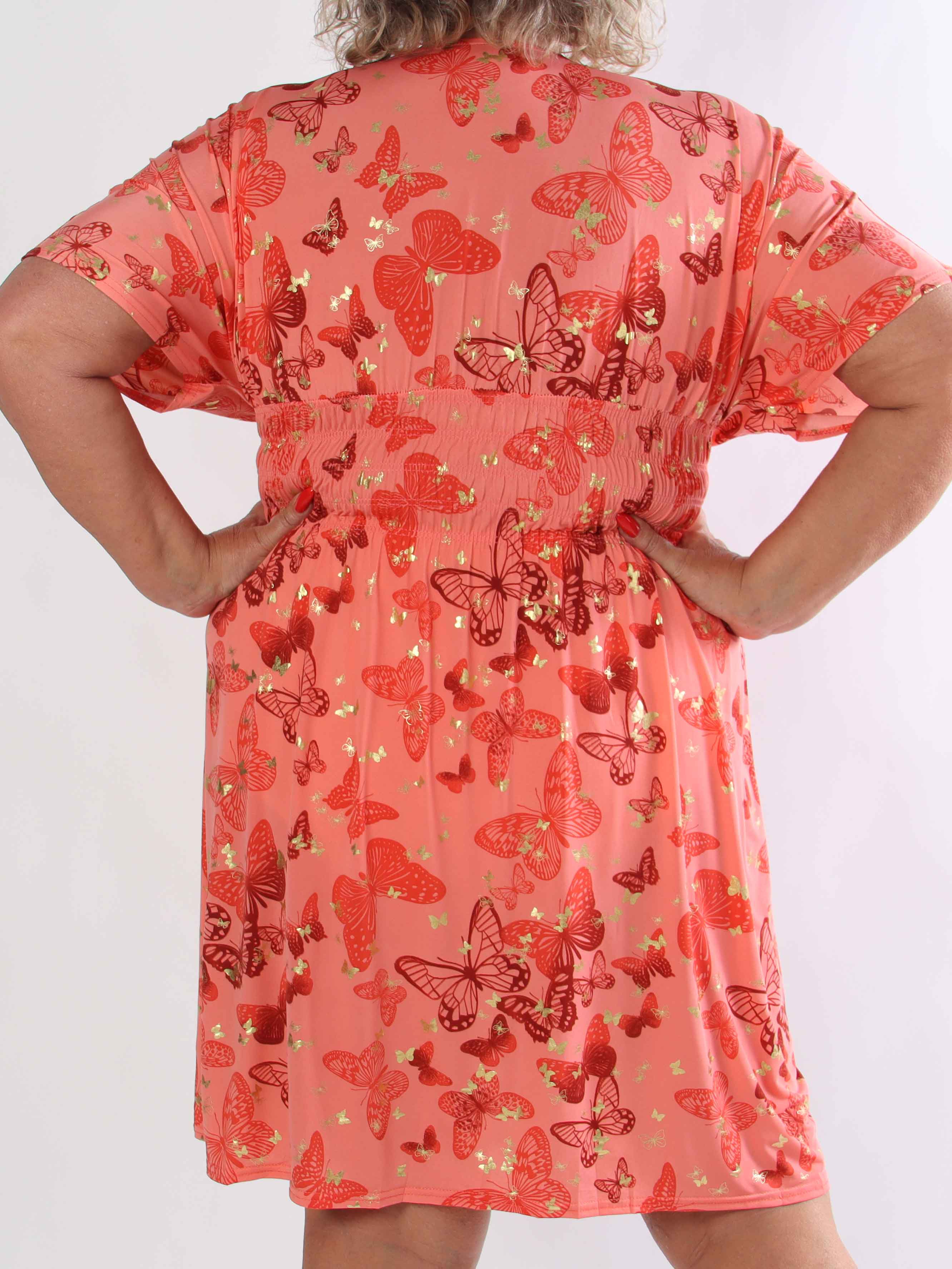 Pams Butterfly Short - Elastisk plus size kjole med sommerfugleprint